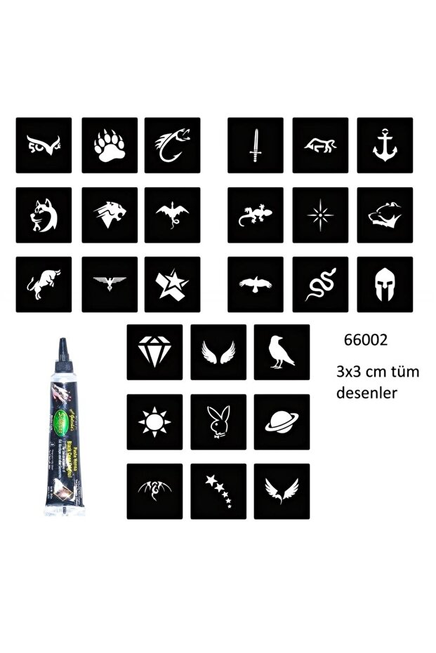 Süpertrend Minimal 27 Adet Erkek Deseni 3 cm Geçici Dövme Şablonu Kınalı Set - 1