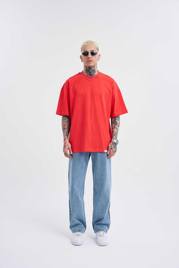 Erkek Basic Super Pamuklu Oversize Nar Tişört - 4