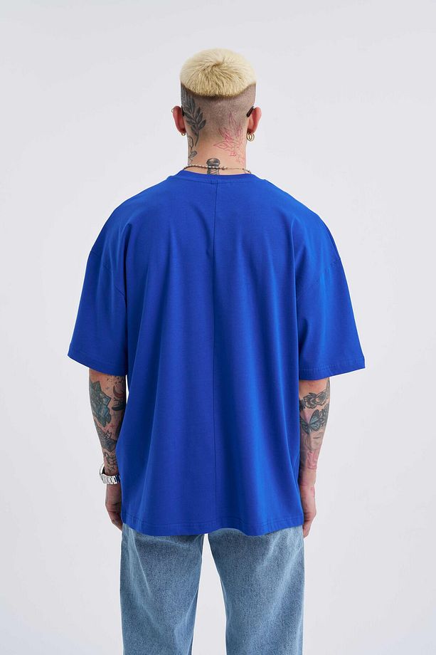 Erkek Basic Super Pamuklu Oversize Saks Tişört - 4