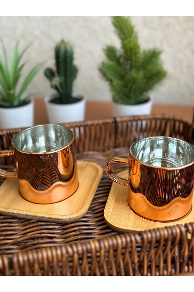 Borosilikat Cam Kahve Fincan Seti (ROSE GOLD) - 4
