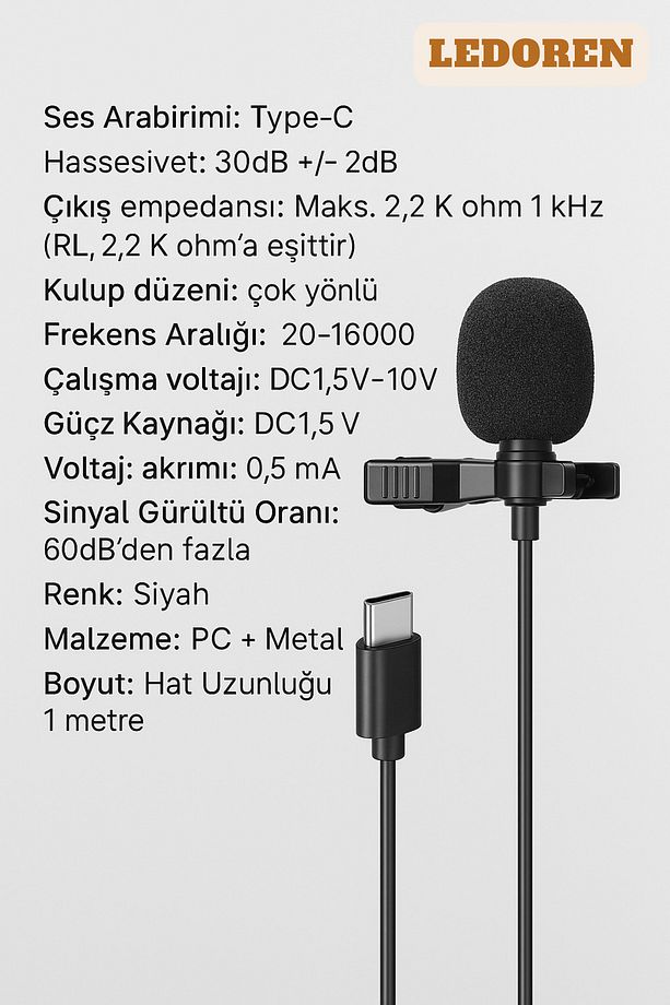 Cep Telefonu Mini Klipsli Mikrofon Type-c Uyumlu Kablo Uçlu Yaka Mikrofonu Samsung Ios Huawei Lg - 5