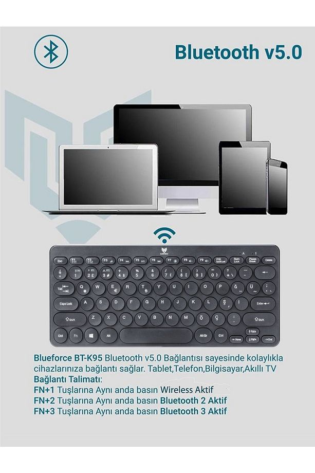 Bt-k95 Bluetooth V5.0 Wireless Kablosuz Klavye Siyah Android, Ios, Mac, Windows, Tv Uyumlu - 6