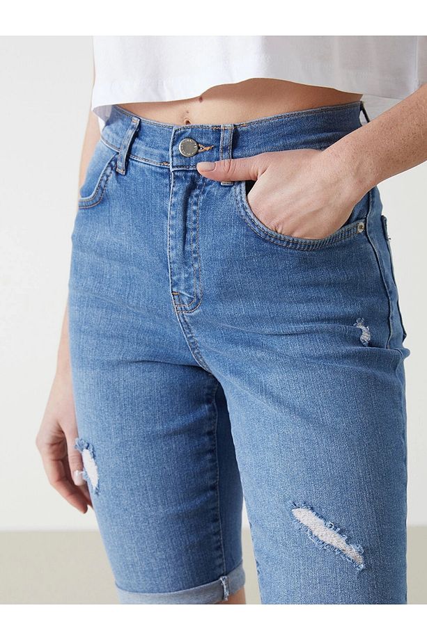 LCW Jeans Indigo Bermuda Fit Kadın Jean Şort - 3
