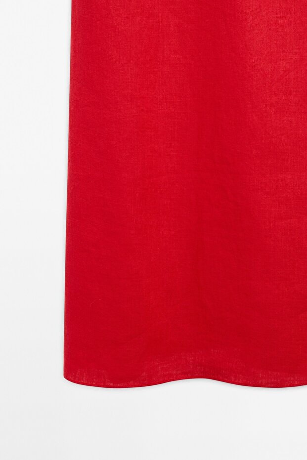 %100 keten bisiklet yaka midi elbise - 7