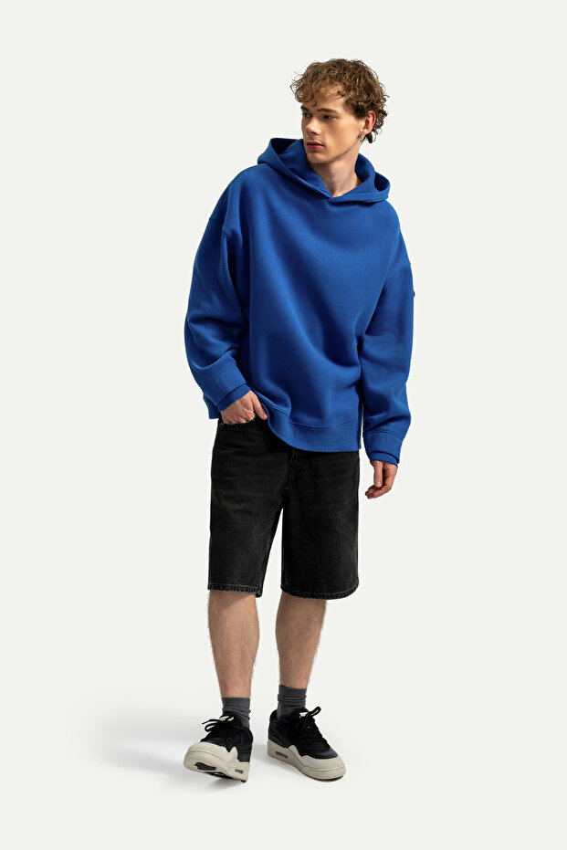 Erkek Basic Relax / Oversize Hoodie Sweatshirt - Houd - Comet - 3