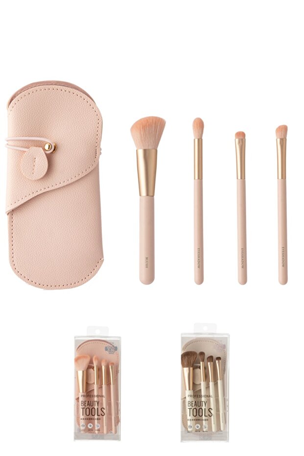 Cilt Dostu Taşınabilir Makyaj Fırça Seti (4 adet & Saklama Kabı) - 1