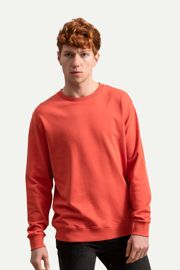 Erkek Basic Regular Sweatshirt - Ruga - Coral - 3