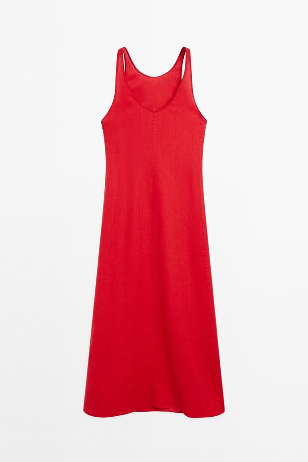 %100 keten bisiklet yaka midi elbise - 8