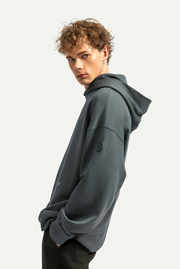 Erkek Basic Relax / Oversize Hoodie Sweatshirt - Hugraf - Storm - 4
