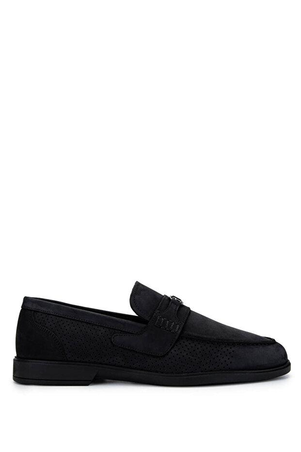 Men's Genuine Leather Black Nubuck Loafers