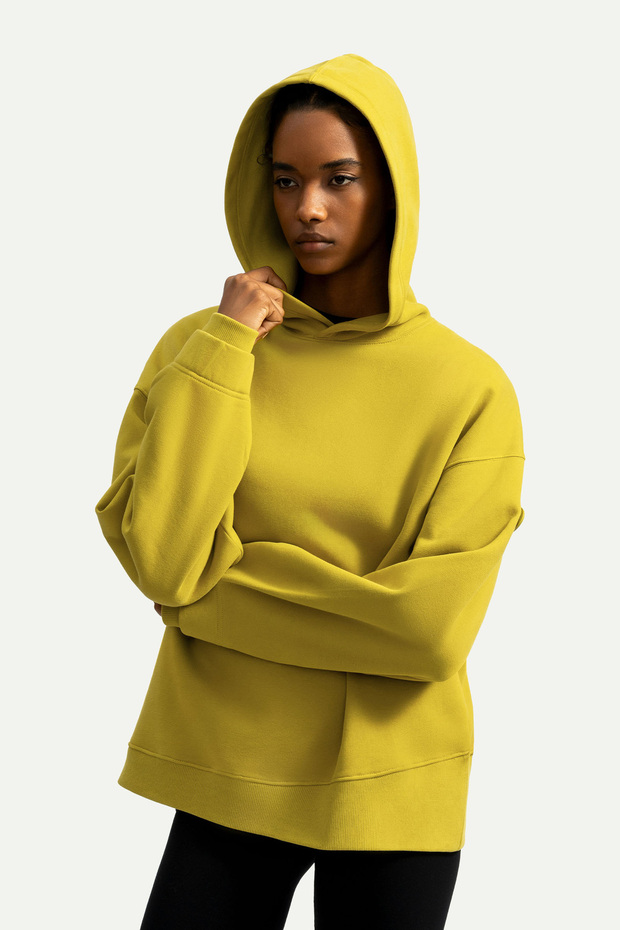 Erkek Basic Relax / Oversize Hoodie Sweatshirt - Houd - Moss - 7