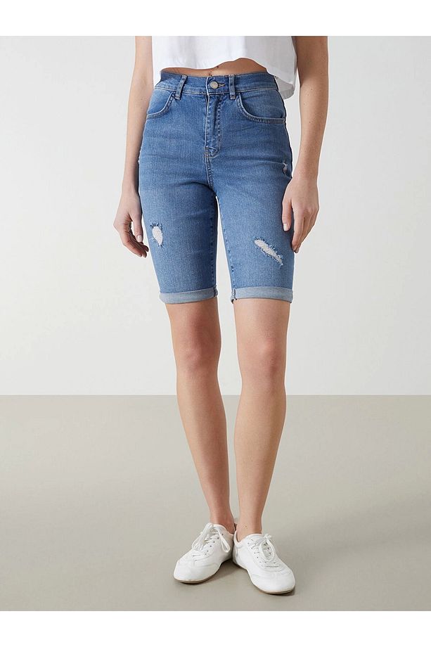 LCW Jeans Indigo Bermuda Fit Kadın Jean Şort - 2