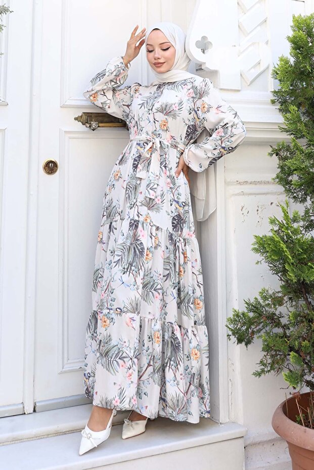 Patterned Hijab Dress Çağla 543