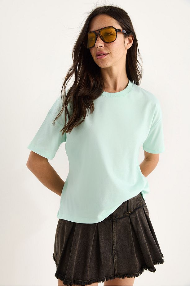 Kadın %100 Organik Pamuk Relaxed Fit Yuvarlak Yakalı T-shirt 60602050 - 4