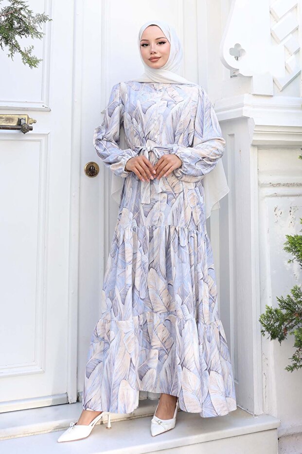 Patterned Hijab Dress Lilac 541