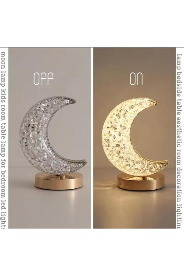 Dekoratif Gold Desenli Dokunmatik USB Şarjlı Yarım Ay Gece Lambası - 4