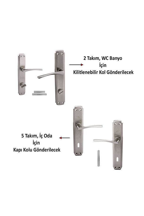 Oda Kapı Kolu ( 5 Takım ) + Wc Banyo Kapı Kolu ( 2 Takım ) Sağa Sola Uygun Tuvalet Kapı Kolu Seti - 2