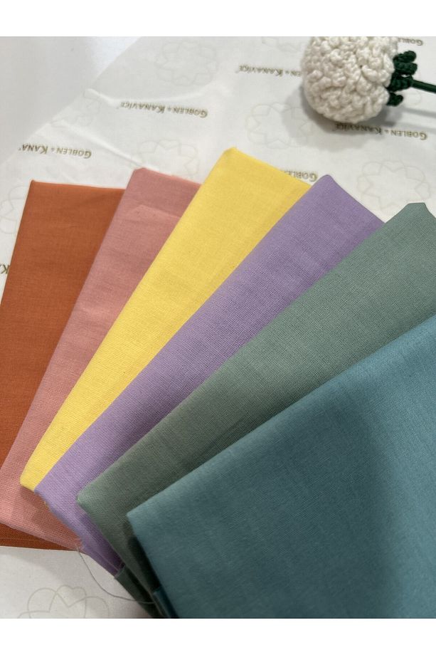 Pamuklu Kumaş Seti 6'lı 50x100 cm, Poplin Kumaş Seti Düz Renkler - 2