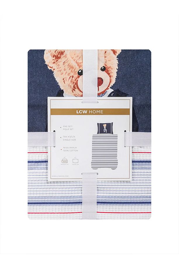 LCW HOME Lacivert Ayı Teddy Baskılı Tek Kişilik Pike Seti - 6
