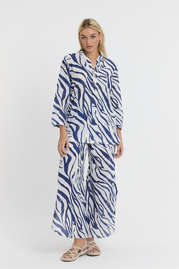 Women's Trousers - Voile Zebra Patterned Shalwar Trousers - 2130