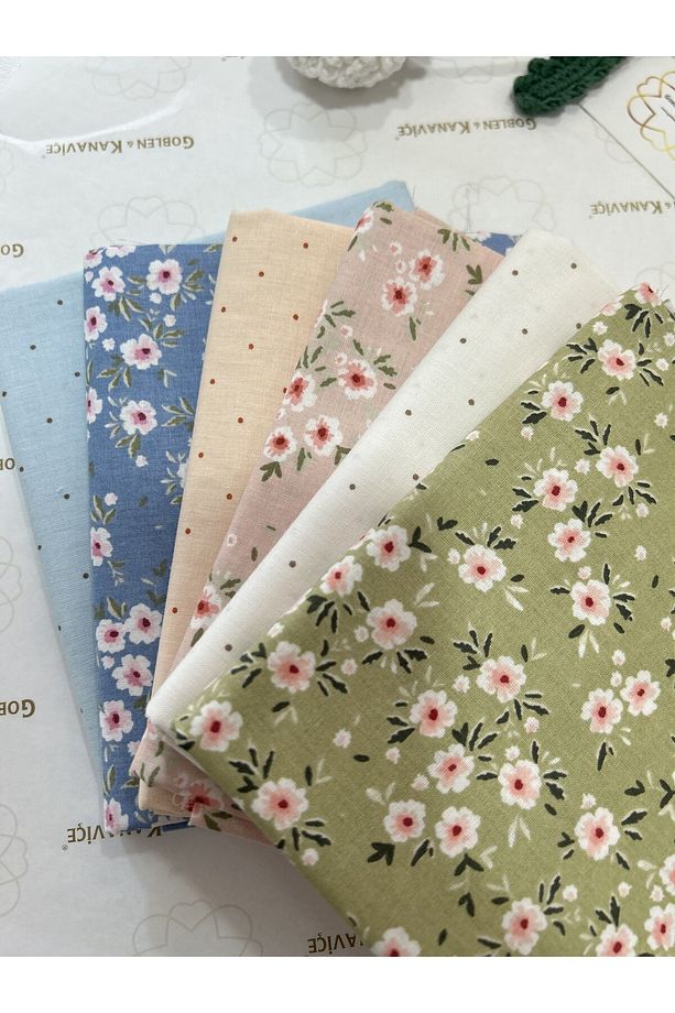 Pamuklu Kumaş Seti 6 adet 50x110 cm, Poplin Kumaş, Minik Desenli Dikiş Kumaşları - 2