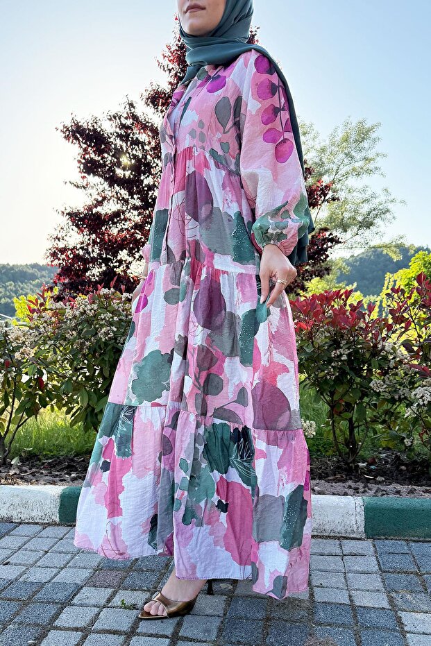 Gardenia Patterned Summer Dress – Pink