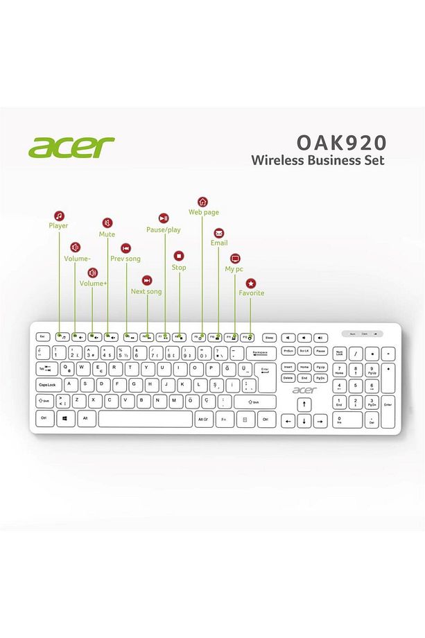 Oak920 Q Usb Beyaz 1.8 Metre Kablolu Klavye Tek Tuş Hesap Makinalı Sessiz Tuşlu - 1