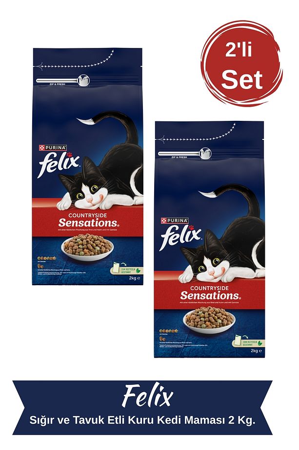 Sığır Ve Tavuk Etli Kuru Kedi Maması 2 Kg. 2'li Set - 1