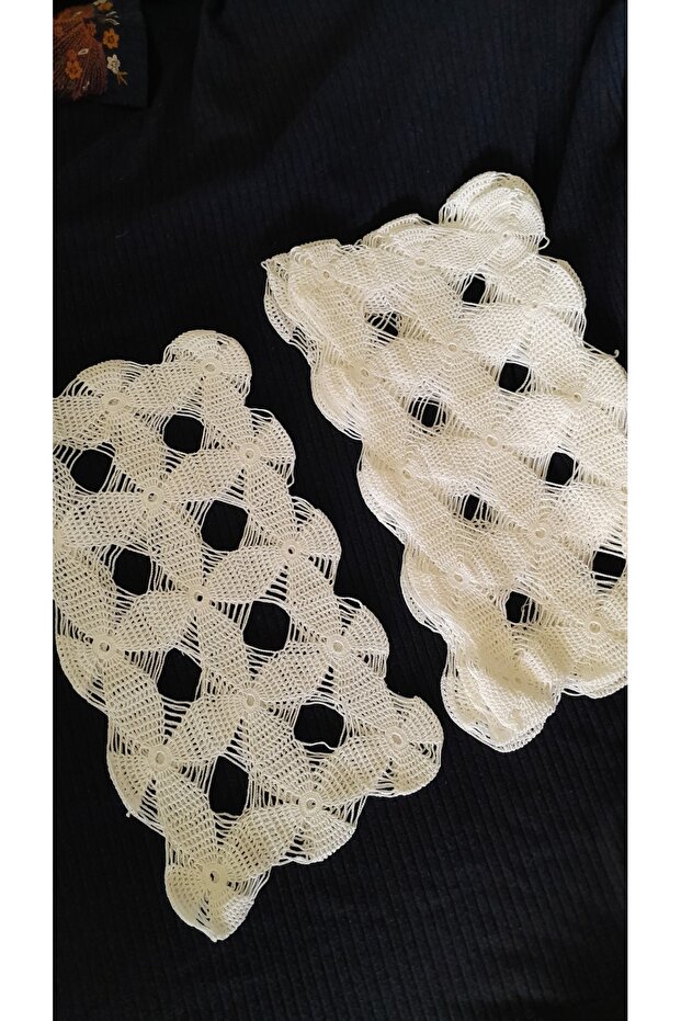 Hand Knitted Crochet 4 Pieces (37X21) Pillow Heads Lace/Handcrafted Dowry Lace/Cotton Rope