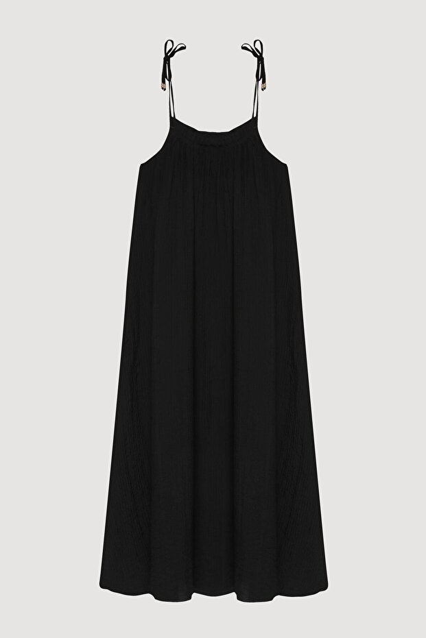 Askılı Maxi Elbise Siyah - 1