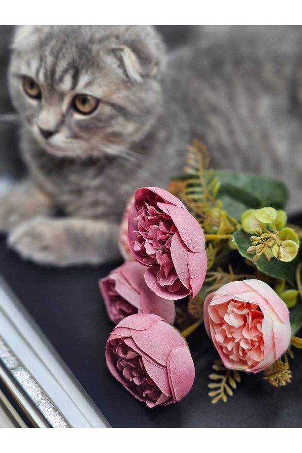27 CM PEMBE ŞAKAYIK GÜLLÜ ARANJMAN ÇİÇEKLER VAZO SAKSI DEKOR SÜSÜ - 2