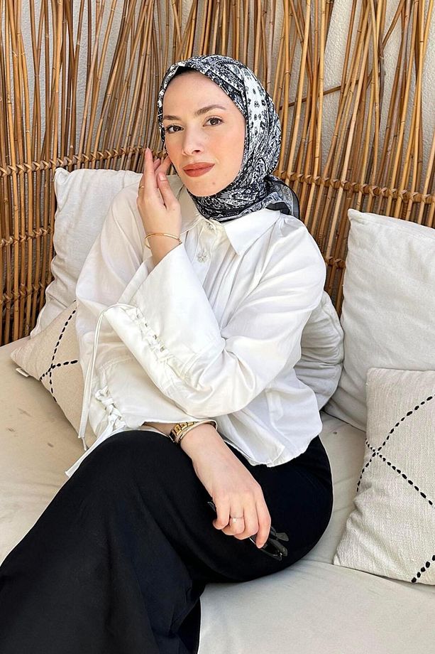 Retro Desen Soft Eşarp Siyah - 1