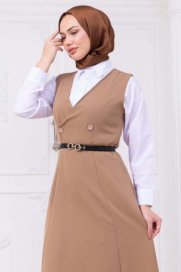 Kemerli Düğmeli Jile Vizon HM2741 - 4