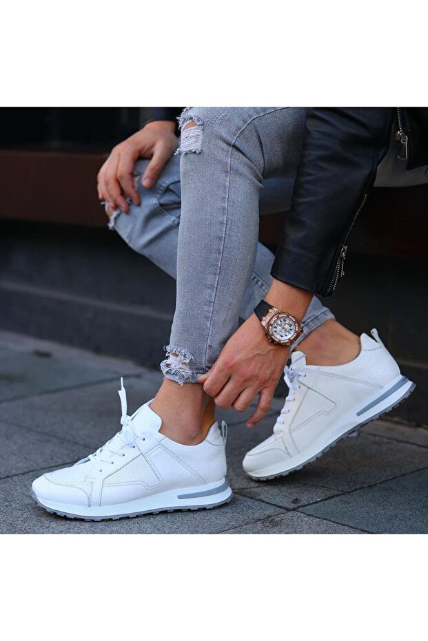 - White Leather Lace-Up Men's Casual Shoes 101-9005-H1255