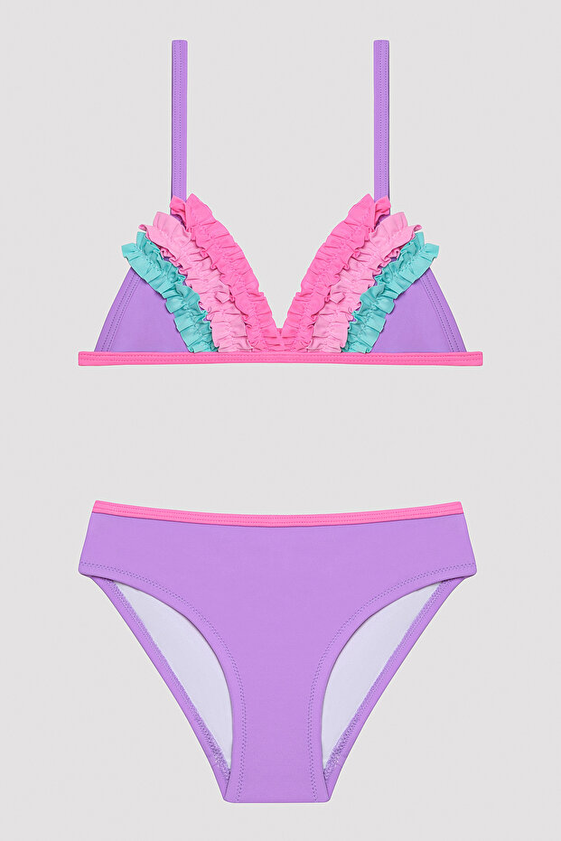 Kız Çocuk Candy Lila Triangle Bikini Takımı - 1
