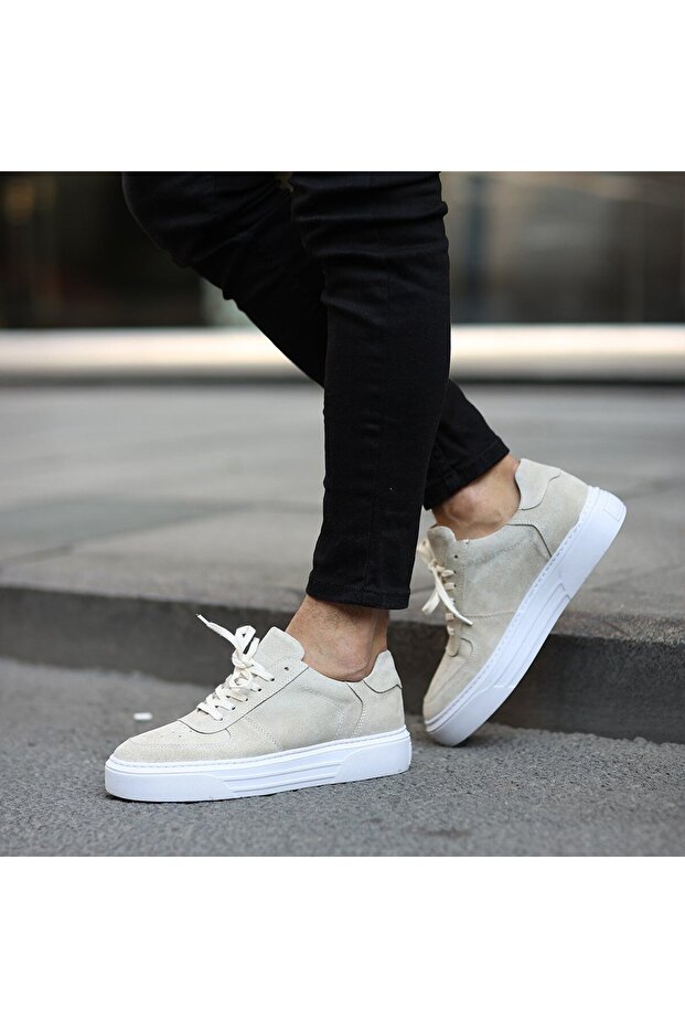 - Beige Suede Leather Men's Casual Shoes 101-7048-Gom228