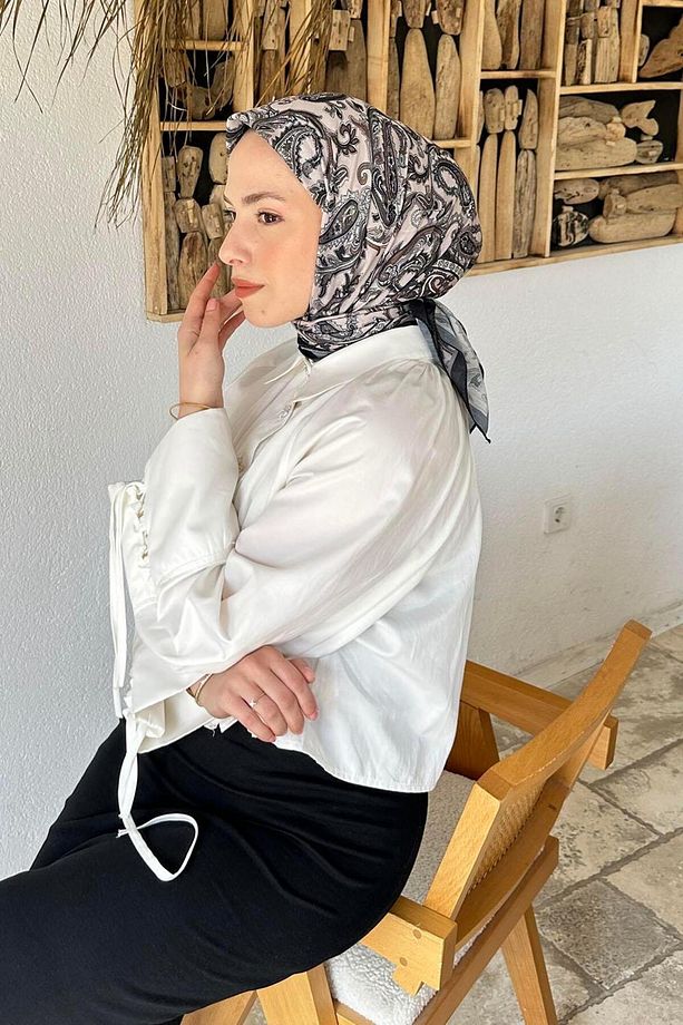 Retro Desen Soft Eşarp Siyah Vizon - 4