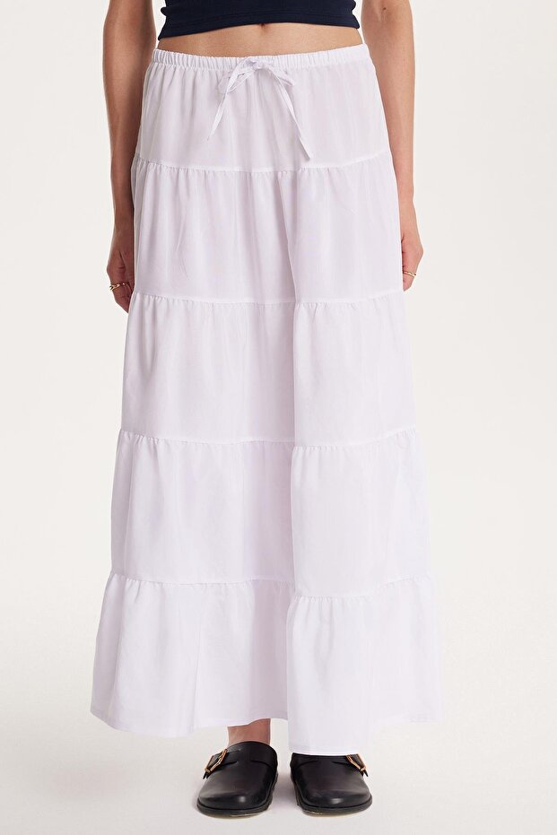 Women's Standard Fit Elastic Waist Tie White Skirt