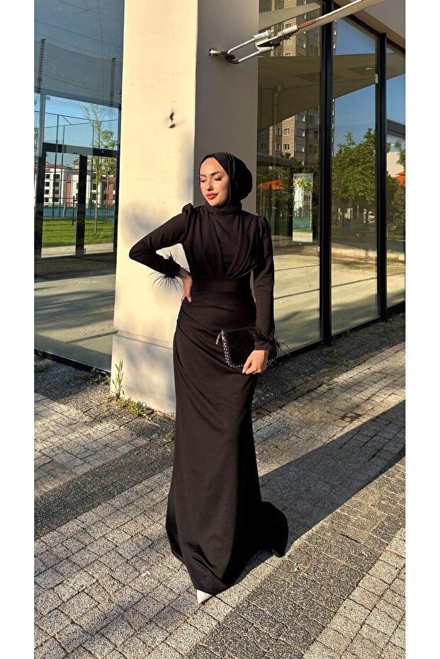 BESTE ÇİFT ÖRME KREP TESETTÜR ELBİSE - 1