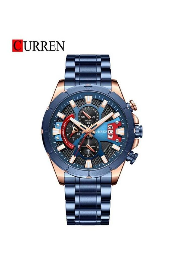 8401 Fashion Wristwatch Mens Quartz Stainless Steel Band Casual Sport Chronograph Watch