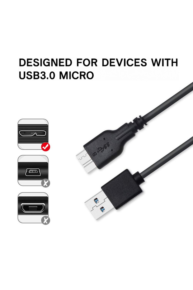 كابل USB 3.0 من Micro A إلى B لمحركات الأقراص الصلبة الخارجية Seagate وToshiba وSamsung باللون الأسود - 4