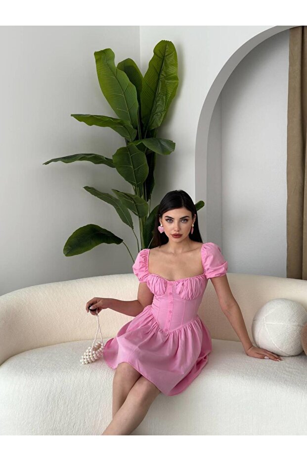 Poplin Mİni Düğmeli Elbise - 4