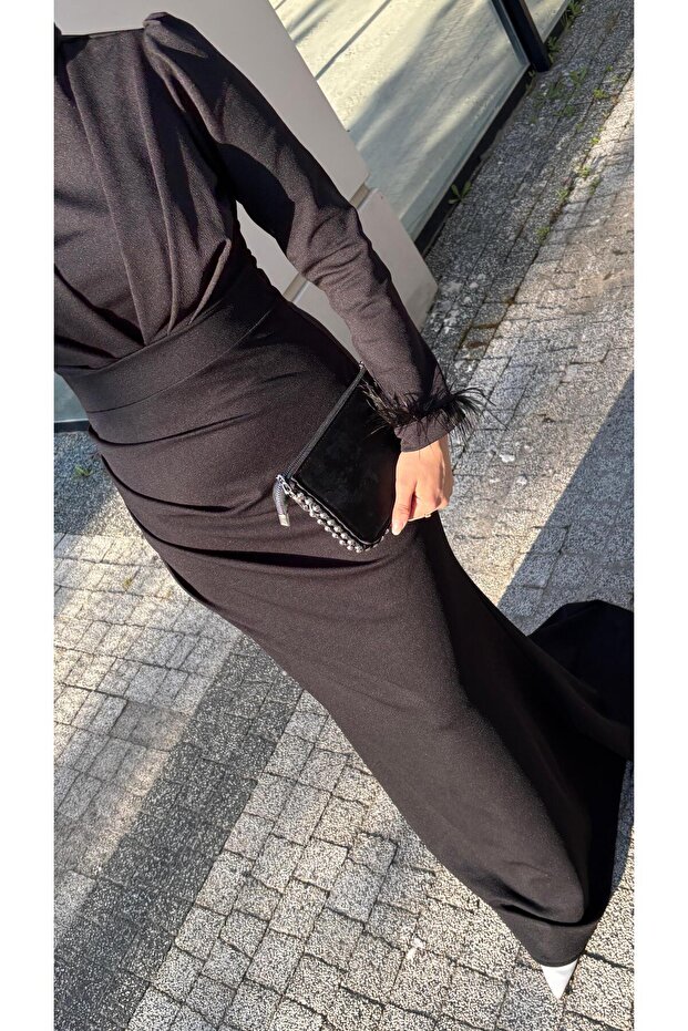 BESTE ÇİFT ÖRME KREP TESETTÜR ELBİSE - 4