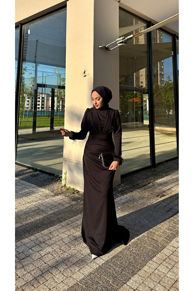 BESTE ÇİFT ÖRME KREP TESETTÜR ELBİSE - 3