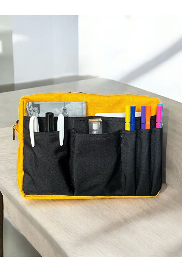 Handmade Multi-Pocket Organizer Bag with Zipper - Pen, Book, Makeup Bag Travel and Hobby Bag