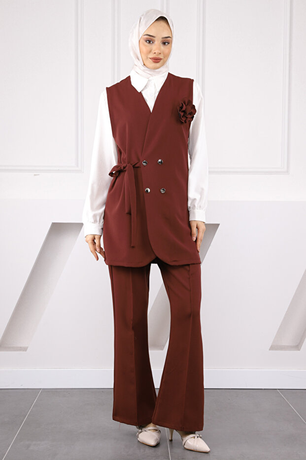 Burgundy Shirt Vest Pants Combination Set