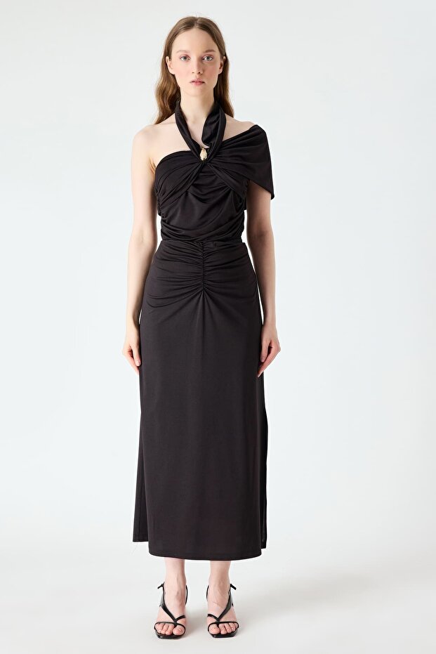 Büzgü detaylı dökümlü örme etek - 3