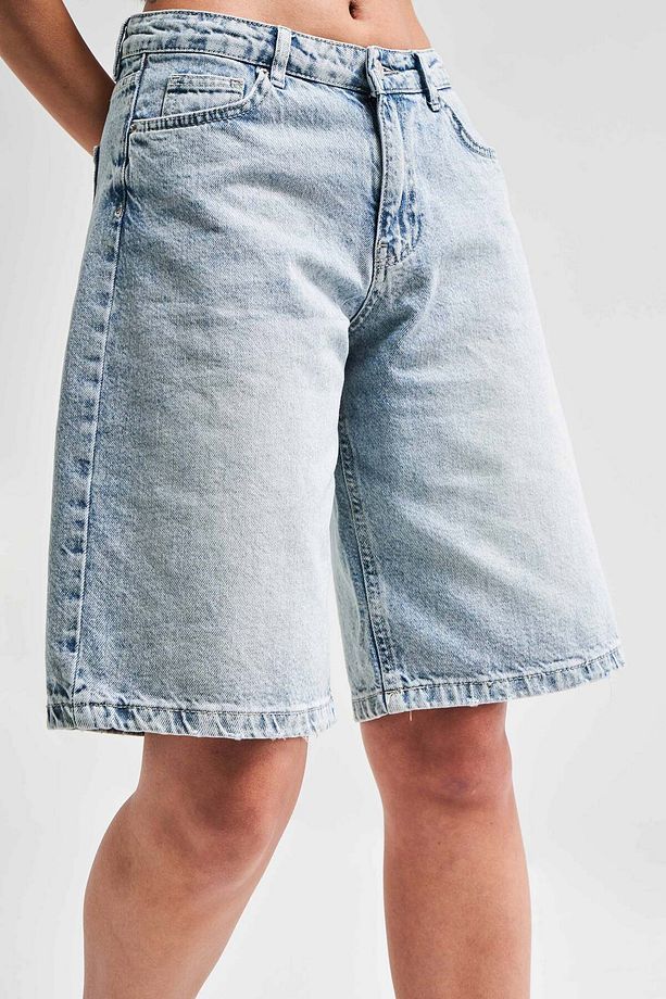 Kadın Tint Kot Rengi Baggy Fit Midi Boy Denim Şort - 4