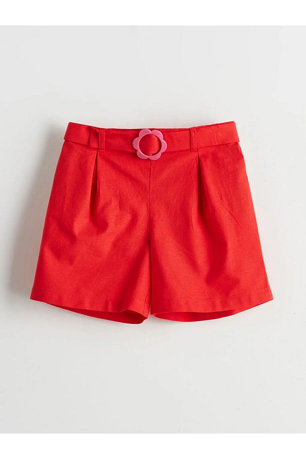 LCW Kids Kirmizi Keten Karışımlı Çiçekli Kız Çocuk Şort - 1