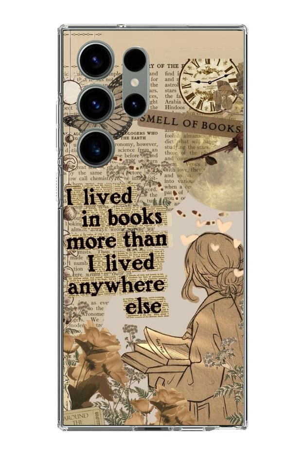 Samsung Galaxy S23 Ultra Compatible Reading a Book Woman Retro Transparent Silicone Case